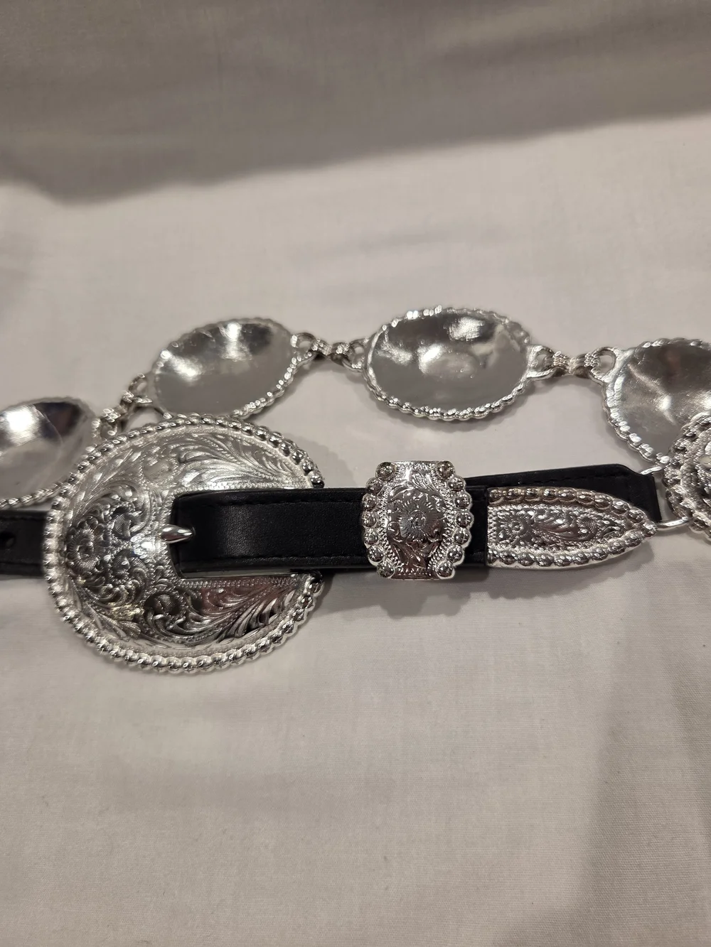 Tony Lama Black Leather Concho Belt with Silver Medallions